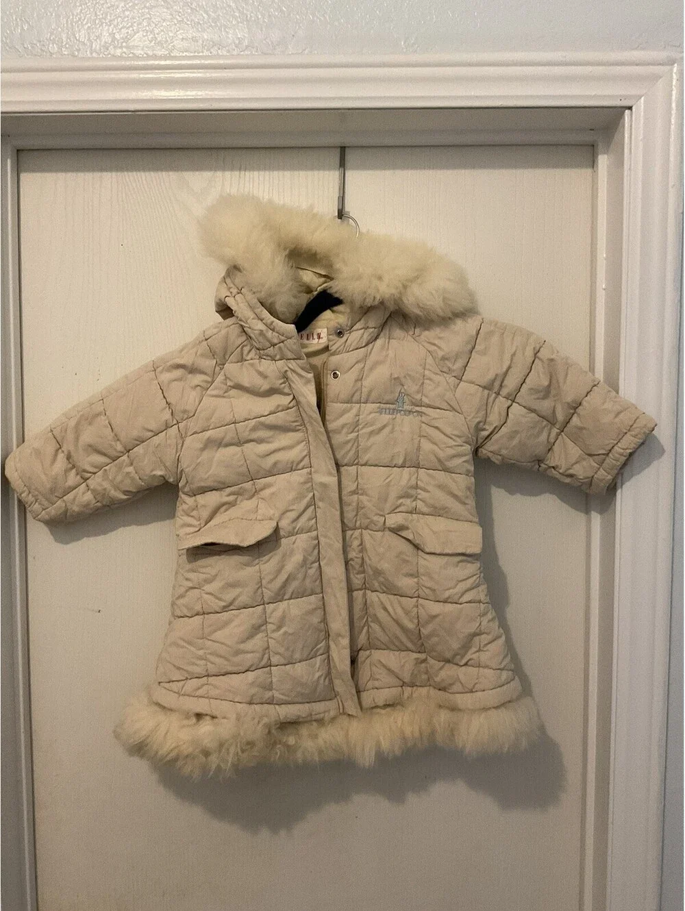 Elle Poupon Vintage Girls Down Jacket Fur Trim Sz Medium